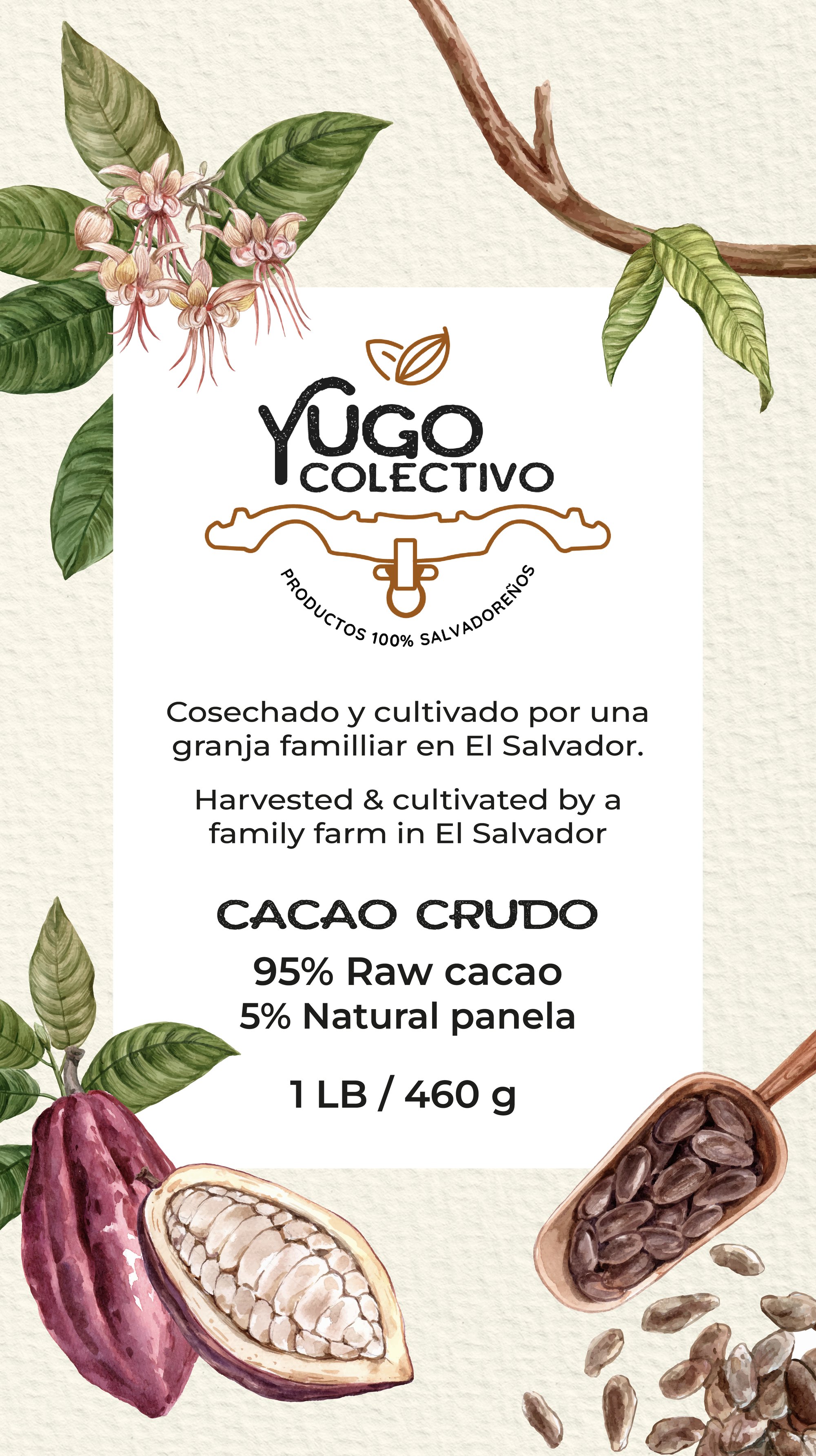 95% Crudo / Raw Cacao | 5% Natural Panela - 1lb (460g)